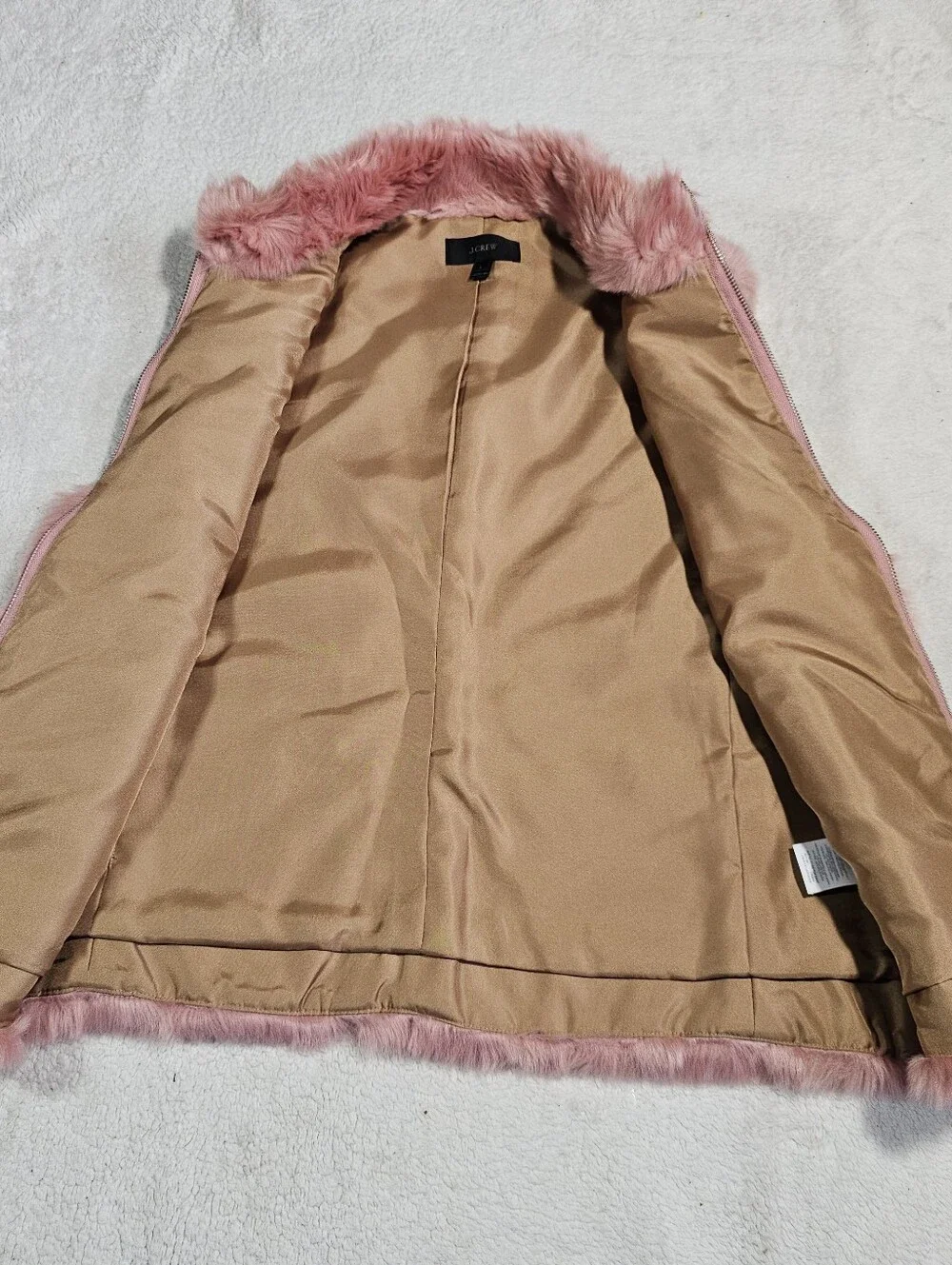 J Crew Faux Fur Furry Vest Vegan L Full Zip Women’s Rose Plush Pink.